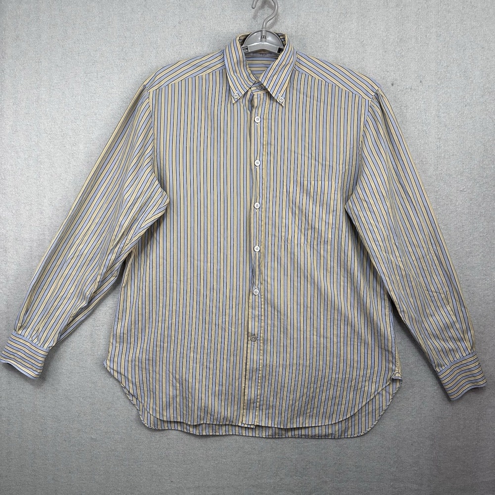 Kiton Button Down Shirt Men's XL Blue Yellow Striped